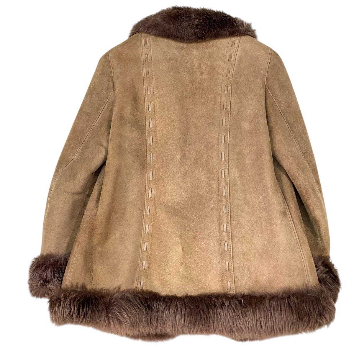 ADAR REAL SHEARLING MOUTON FUR SUEDE COAT JACKET BEIGE SIZE 9 M SPAIN - image 2