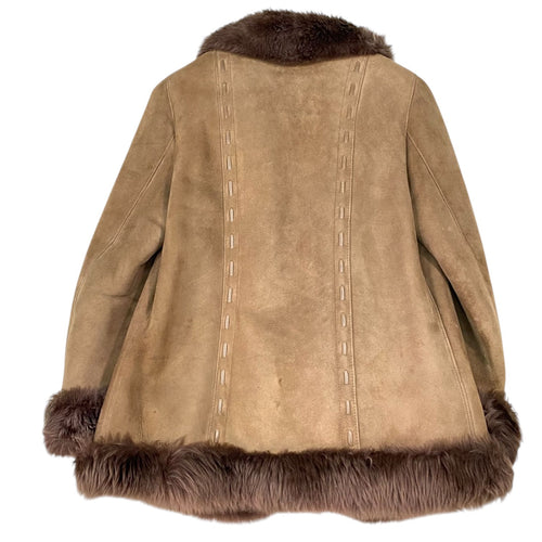 ADAR REAL SHEARLING MOUTON FUR SUEDE COAT JACKET BEIGE SIZE 9 M SPAIN - image 2