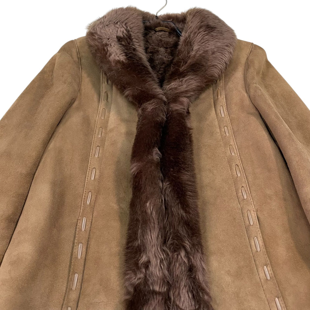 ADAR REAL SHEARLING MOUTON FUR SUEDE COAT JACKET BEIGE SIZE 9 M SPAIN - image 4
