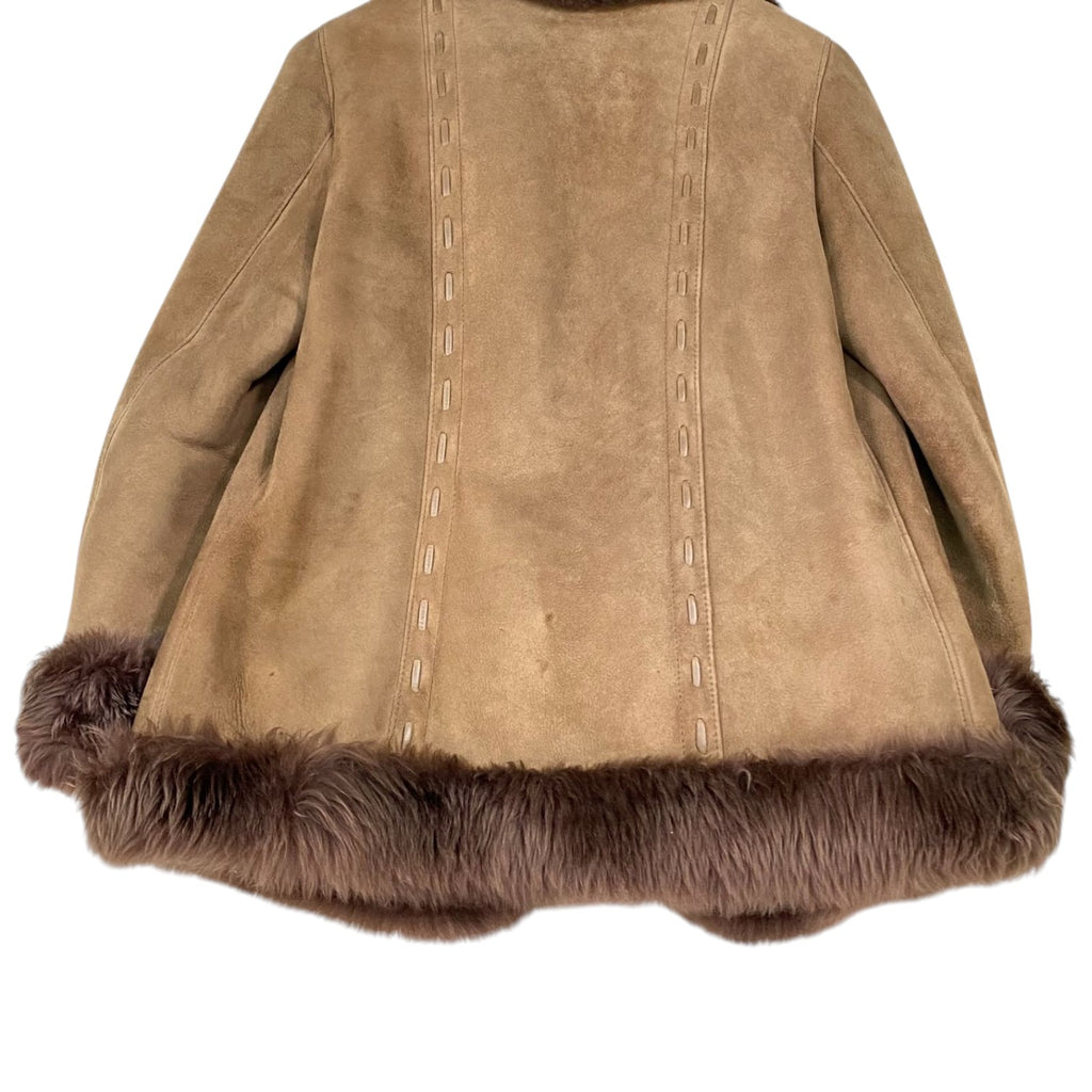 ADAR REAL SHEARLING MOUTON FUR SUEDE COAT JACKET BEIGE SIZE 9 M SPAIN - image 5