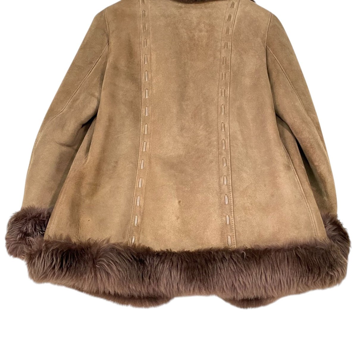 ADAR REAL SHEARLING MOUTON FUR SUEDE COAT JACKET BEIGE SIZE 9 M SPAIN - image 5