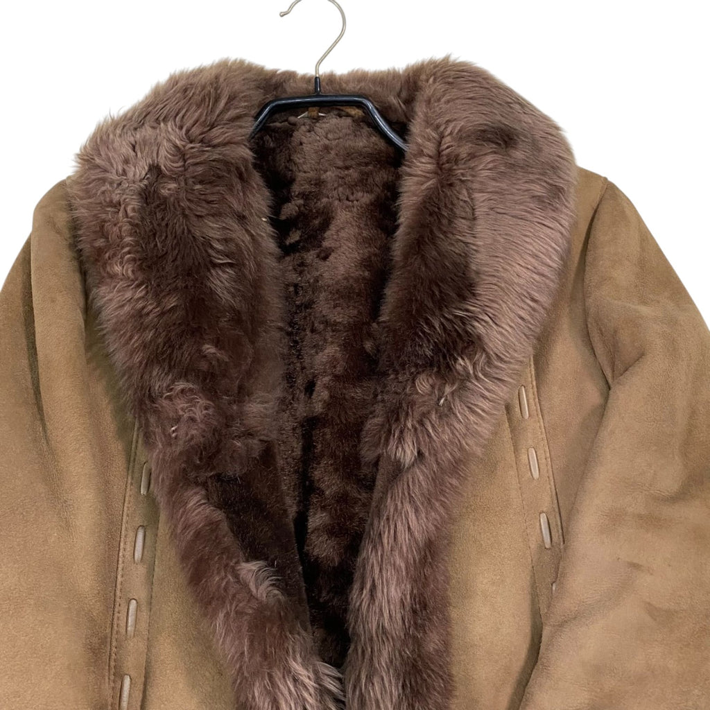 ADAR REAL SHEARLING MOUTON FUR SUEDE COAT JACKET BEIGE SIZE 9 M SPAIN - image 7