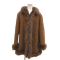 ADAR REAL SHEARLING MOUTON FUR COAT JACKET BROWN LEATHER PIPING SPAIN - image 1