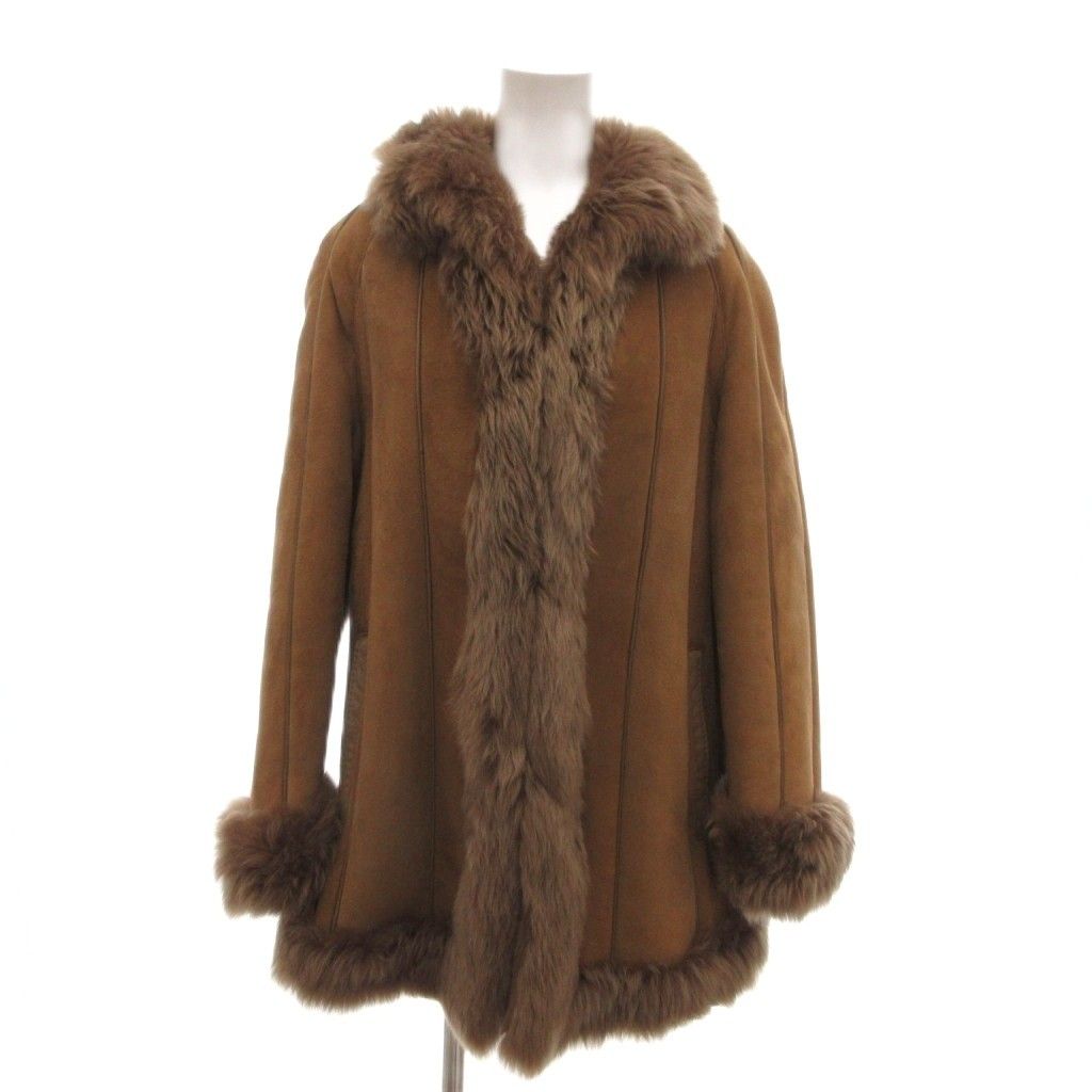 ADAR REAL SHEARLING MOUTON FUR COAT JACKET BROWN LEATHER PIPING SPAIN - image 1