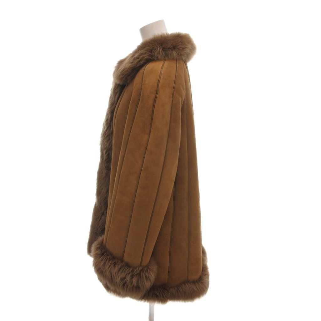 ADAR REAL SHEARLING MOUTON FUR COAT JACKET BROWN LEATHER PIPING SPAIN - image 2