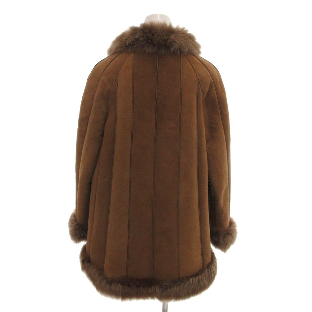 ADAR REAL SHEARLING MOUTON FUR COAT JACKET BROWN LEATHER PIPING SPAIN - image 3