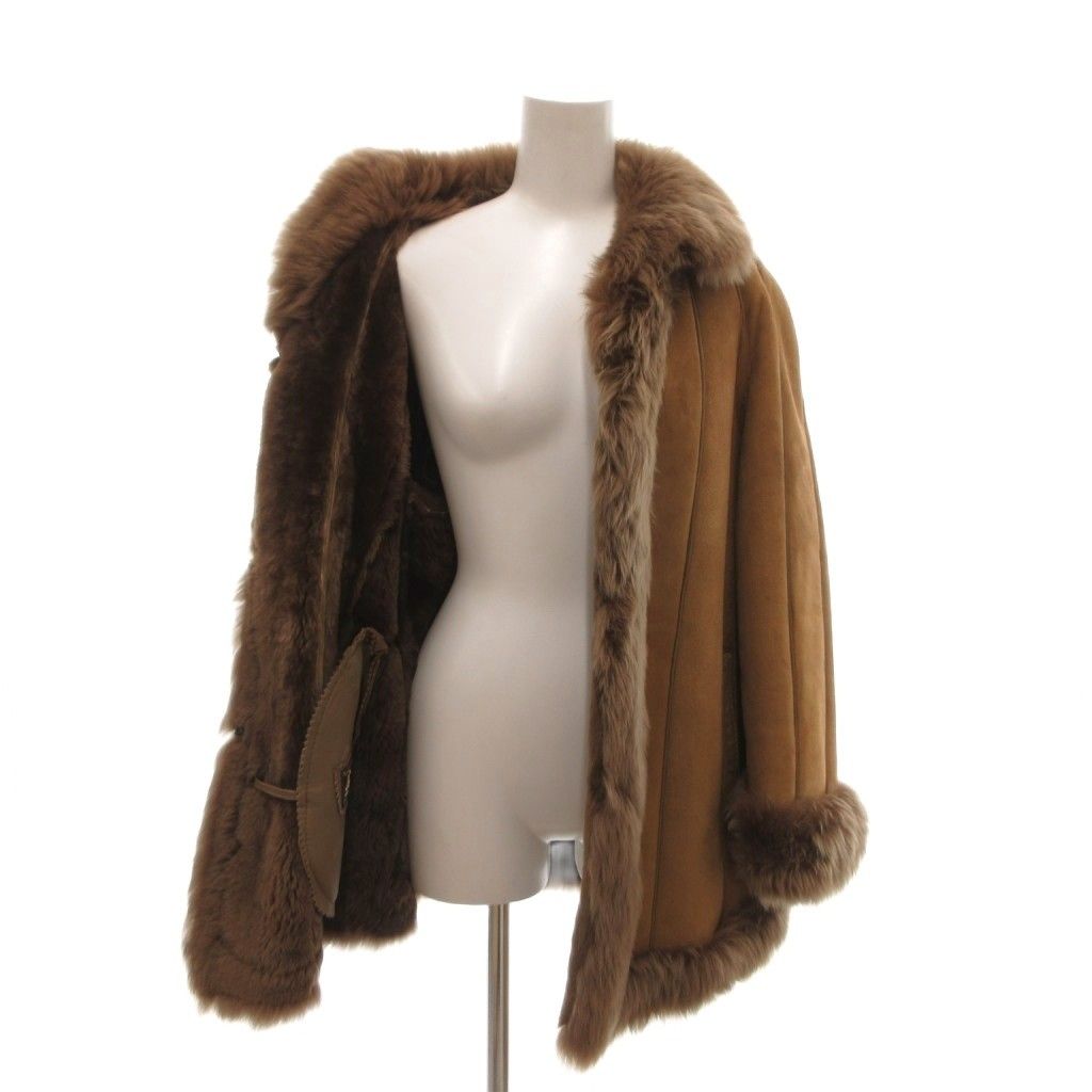 ADAR REAL SHEARLING MOUTON FUR COAT JACKET BROWN LEATHER PIPING SPAIN - image 4