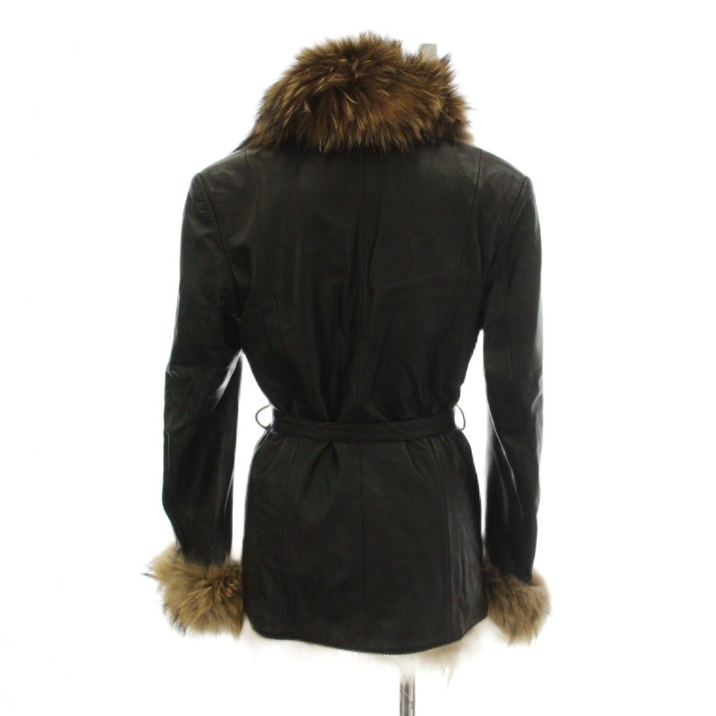 YAZHENNI REAL LEATHER FOX FUR COLLAR BELTED COAT JACKET BLACK SIZE 48 L JAPAN - image 3