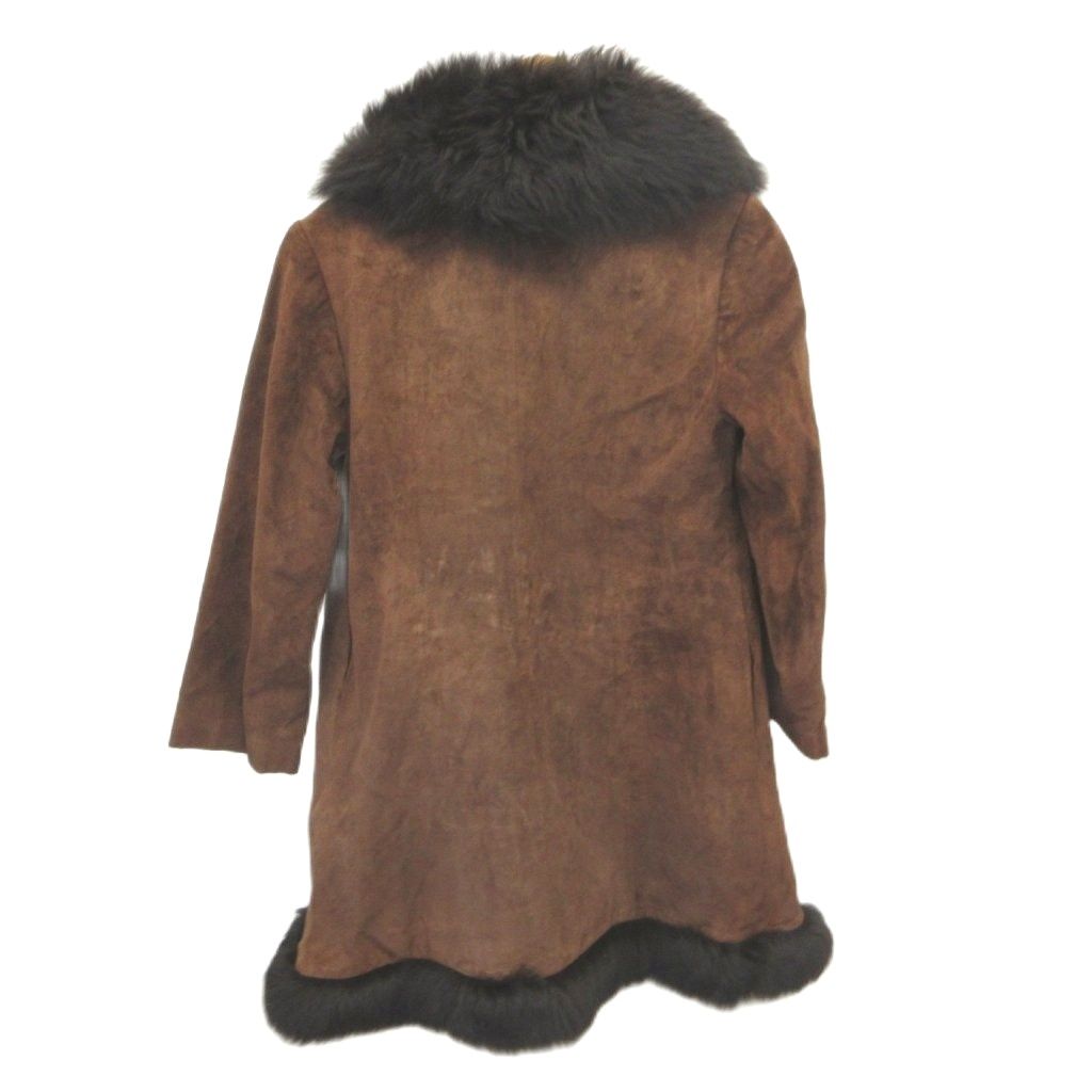 NAP VINTAGE SUEDE LEATHER REAL FUR COLLAR TRIM COAT JACKET BROWN SIZE 11 L - image 2