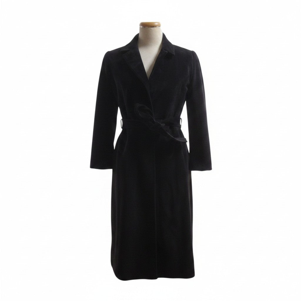 PARTINA VINTAGE SUEDE REAL LEATHER BELTED LONG COAT BLACK SIZE 11 L JAPAN - image 1