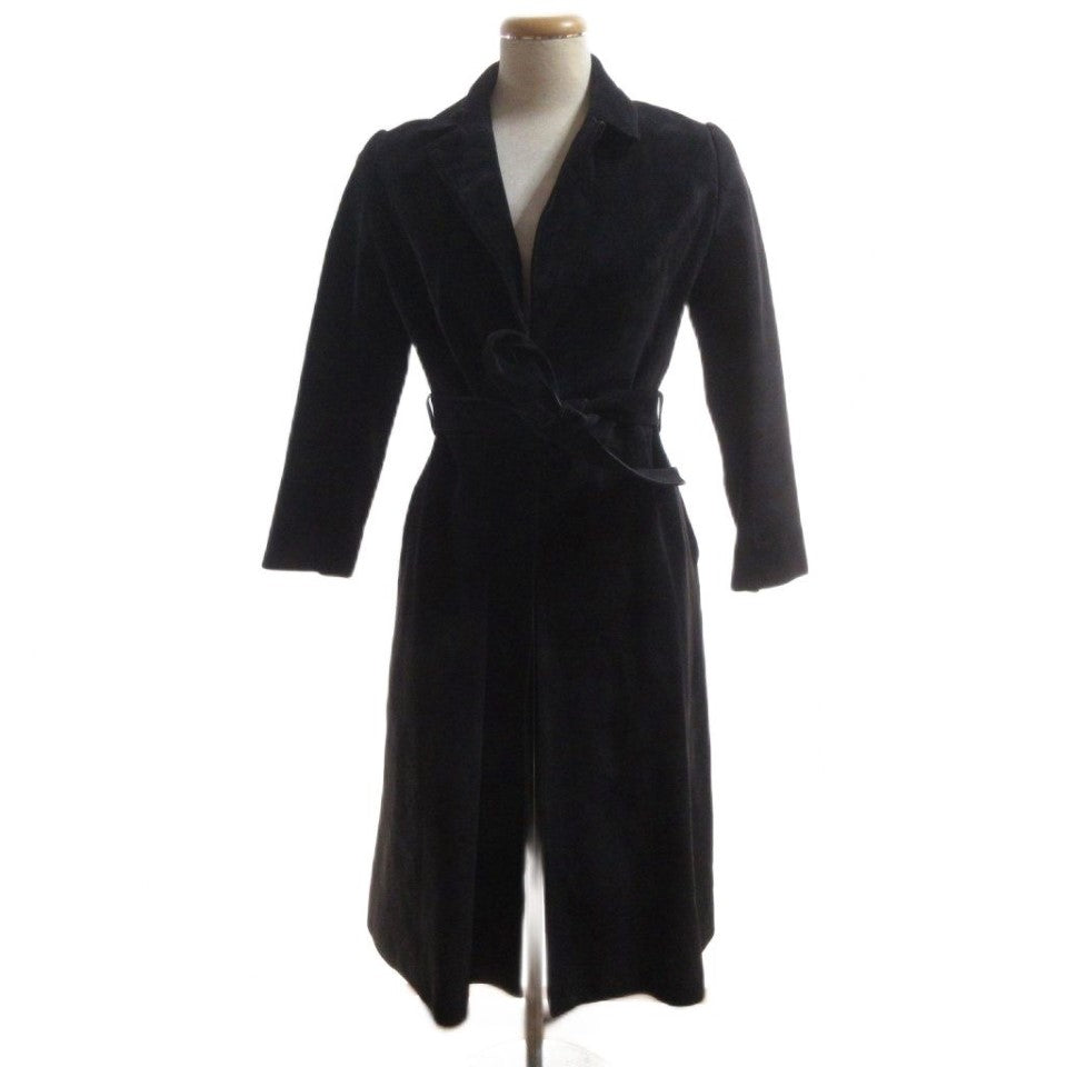 PARTINA VINTAGE SUEDE REAL LEATHER BELTED LONG COAT BLACK SIZE 11 L JAPAN - image 2