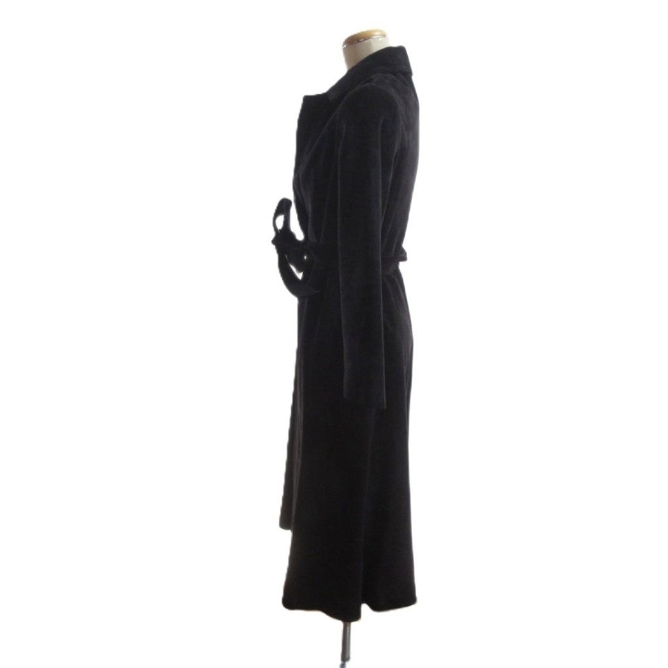 PARTINA VINTAGE SUEDE REAL LEATHER BELTED LONG COAT BLACK SIZE 11 L JAPAN - image 3