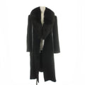 REAL FOX FUR COLLAR LAMB FUR LONG COAT JACKET BLACK SIZE 15 2XL JAPAN - image 1