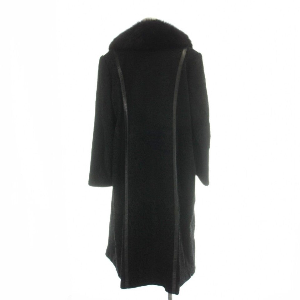 REAL FOX FUR COLLAR LAMB FUR LONG COAT JACKET BLACK SIZE 15 2XL JAPAN - image 2