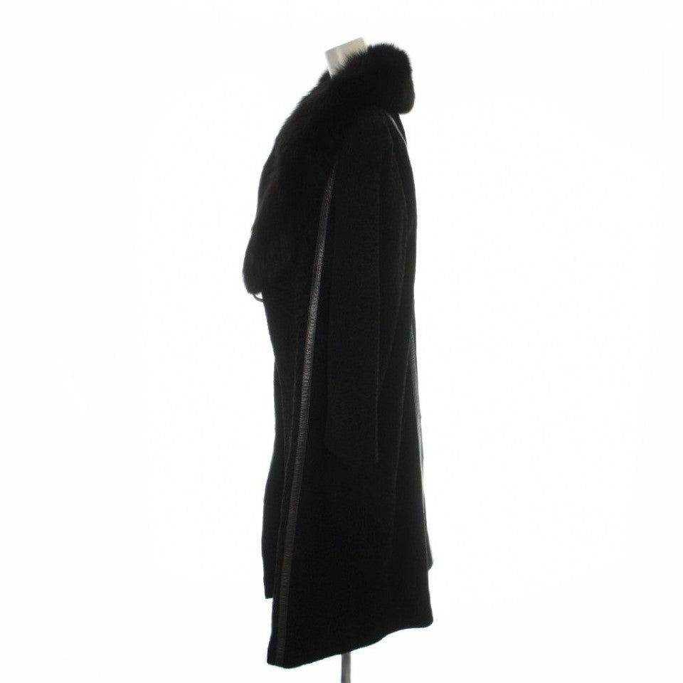REAL FOX FUR COLLAR LAMB FUR LONG COAT JACKET BLACK SIZE 15 2XL JAPAN - image 3