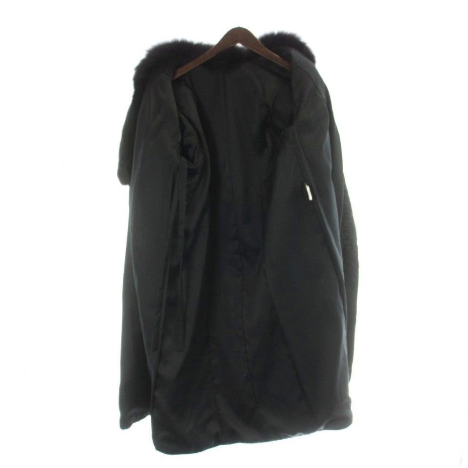 REAL FOX FUR COLLAR LAMB FUR LONG COAT JACKET BLACK SIZE 15 2XL JAPAN - image 4