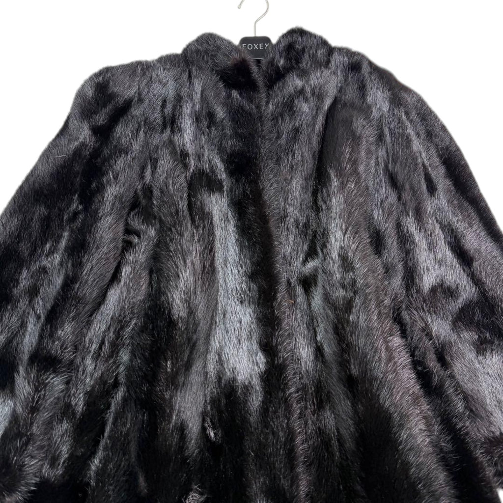 REAL BLACK MINK FUR LONG COAT JACKET GATHERED SLEEVES SIZE 13 XL JAPAN - image 3