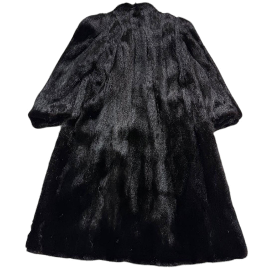 REAL BLACK MINK FUR LONG COAT JACKET GATHERED SLEEVES SIZE 13 XL JAPAN - image 5