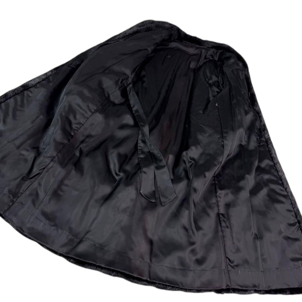 REAL BLACK MINK FUR LONG COAT JACKET GATHERED SLEEVES SIZE 13 XL JAPAN - image 8