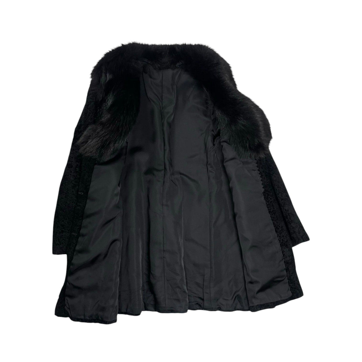 VINTAGE BLACK REAL FOX FUR COLLAR LAMB LEATHER COAT JACKET SIZE 9 M JAPAN - image 2