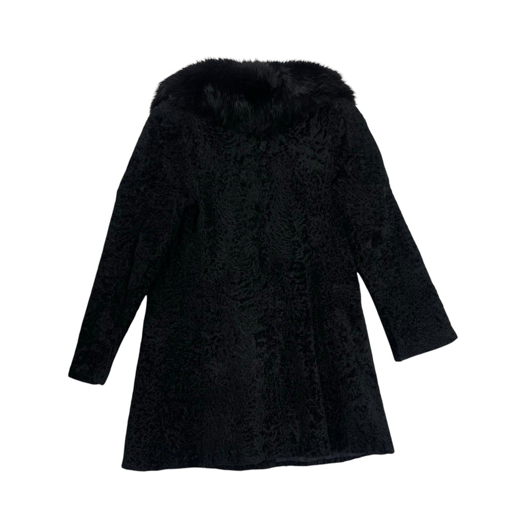 VINTAGE BLACK REAL FOX FUR COLLAR LAMB LEATHER COAT JACKET SIZE 9 M JAPAN - image 3