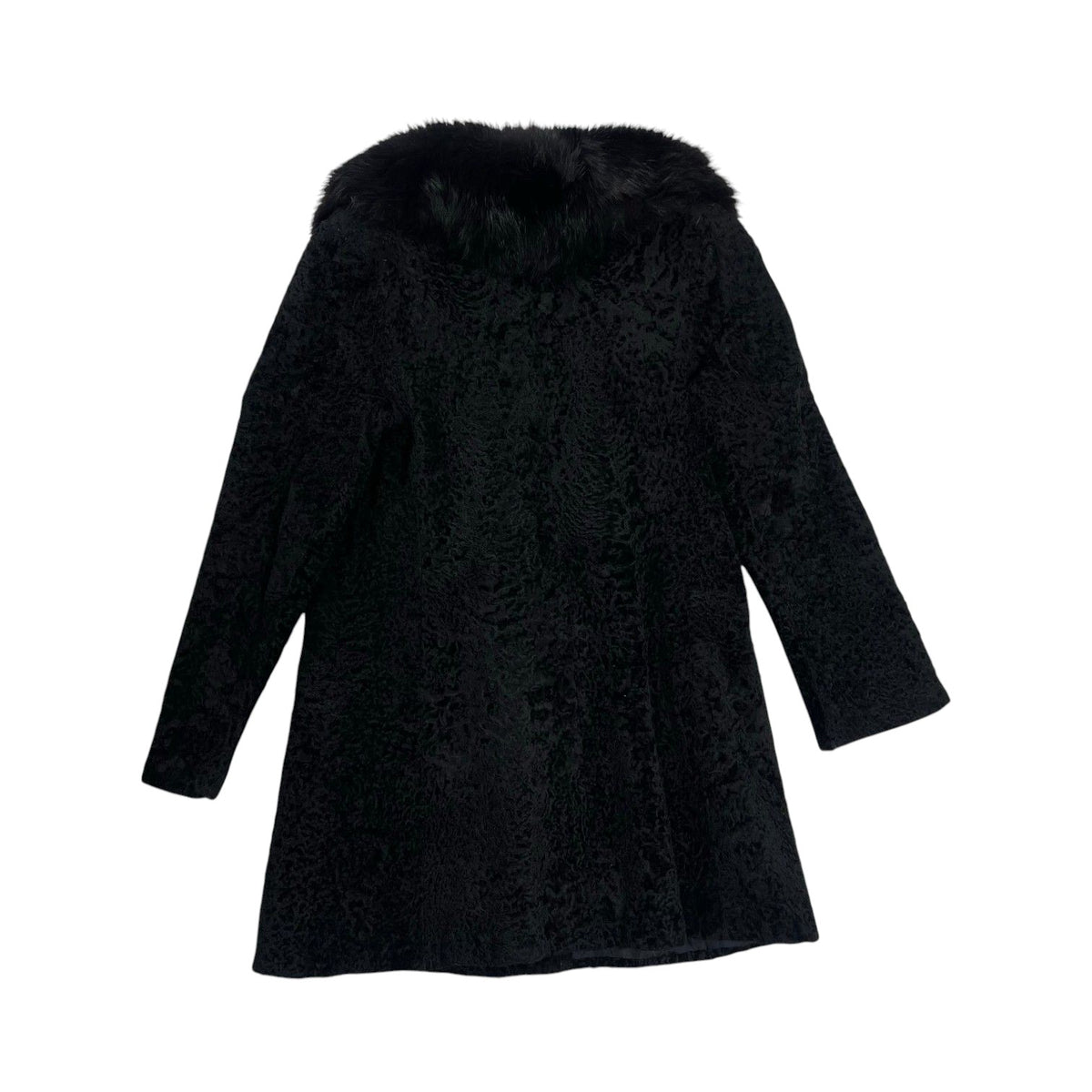 VINTAGE BLACK REAL FOX FUR COLLAR LAMB LEATHER COAT JACKET SIZE 9 M JAPAN - image 3