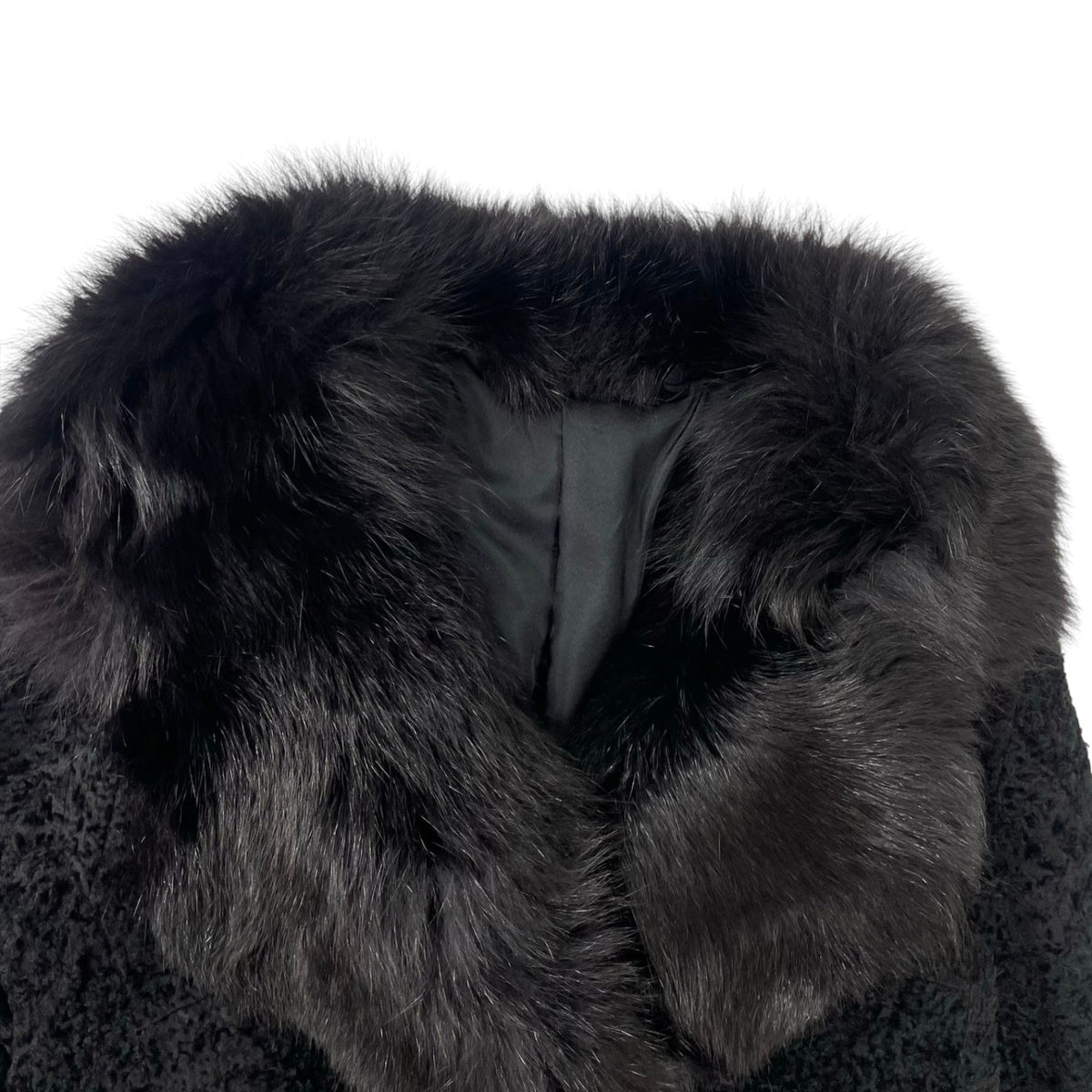 VINTAGE BLACK REAL FOX FUR COLLAR LAMB LEATHER COAT JACKET SIZE 9 M JAPAN - image 4