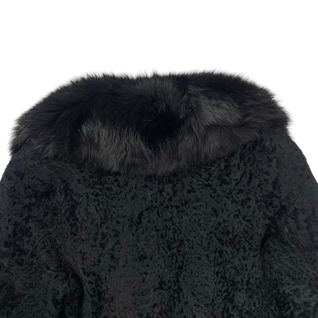 VINTAGE BLACK REAL FOX FUR COLLAR LAMB LEATHER COAT JACKET SIZE 9 M JAPAN - image 6