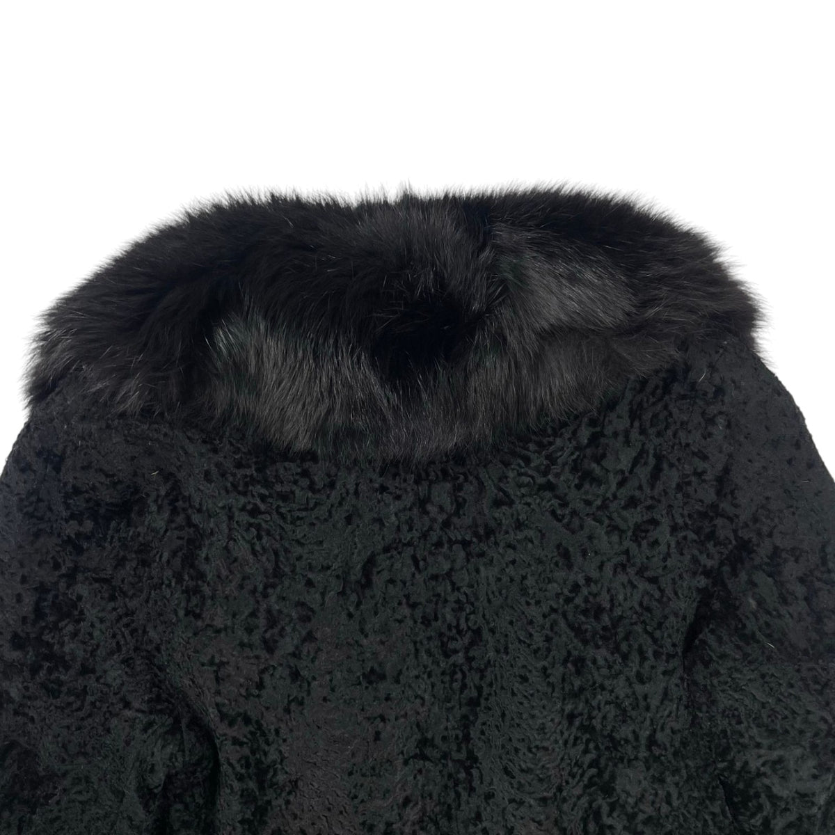 VINTAGE BLACK REAL FOX FUR COLLAR LAMB LEATHER COAT JACKET SIZE 9 M JAPAN - image 6