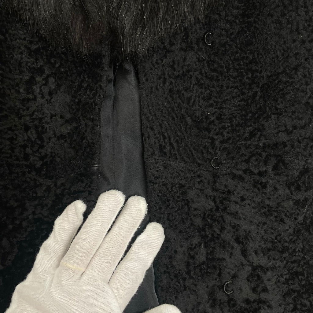 VINTAGE BLACK REAL FOX FUR COLLAR LAMB LEATHER COAT JACKET SIZE 9 M JAPAN - image 11