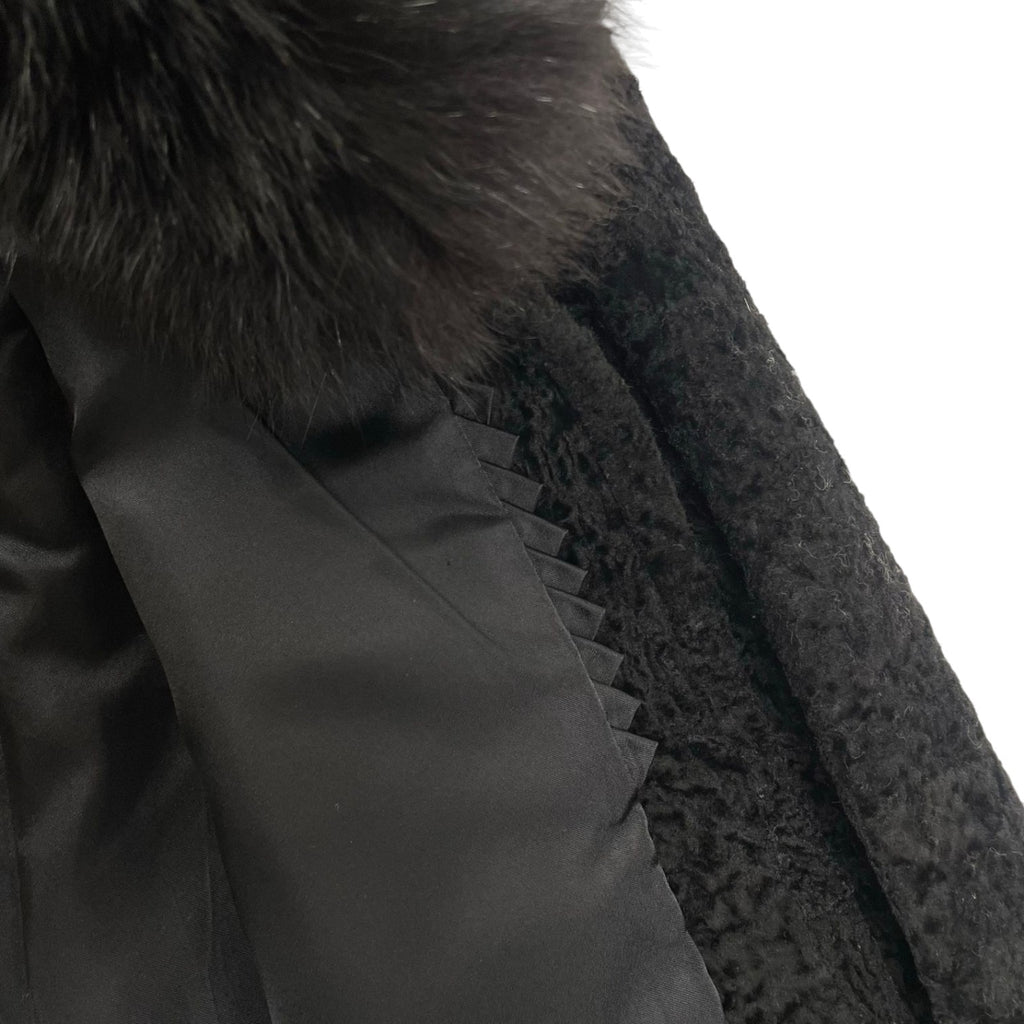 VINTAGE BLACK REAL FOX FUR COLLAR LAMB LEATHER COAT JACKET SIZE 9 M JAPAN - image 12