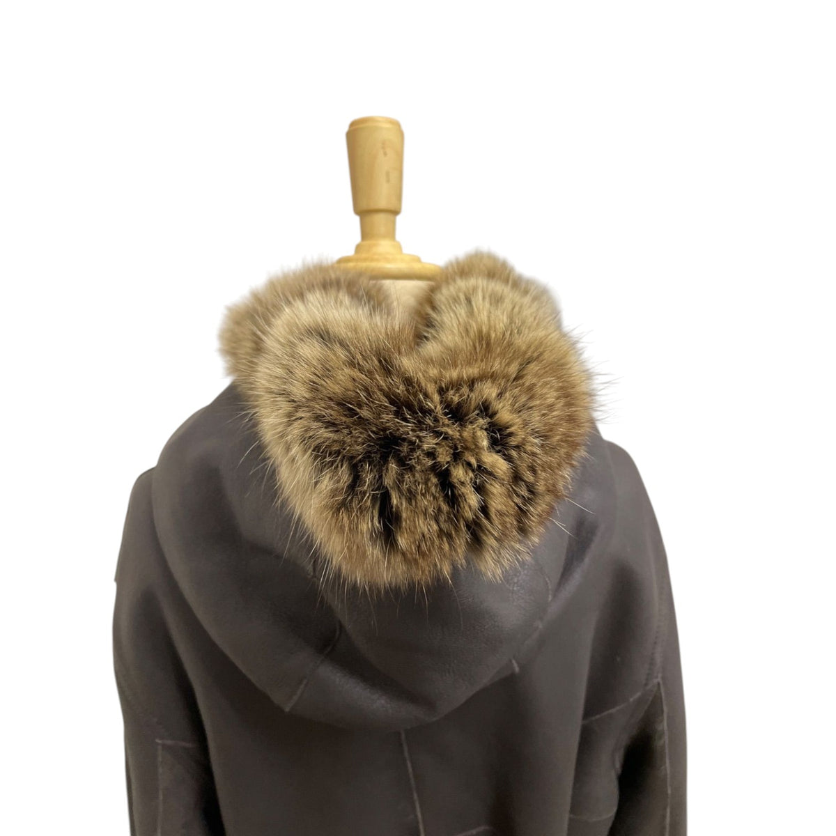 REAL SHEARLING MOUTON FUR HOODED LONG COAT JACKET BELTED BROWN JAPAN - image 8