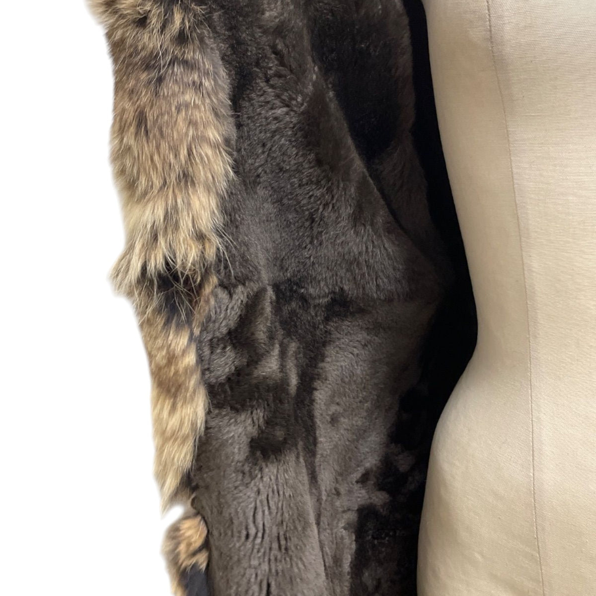 REAL SHEARLING MOUTON FUR HOODED LONG COAT JACKET BELTED BROWN JAPAN - image 11