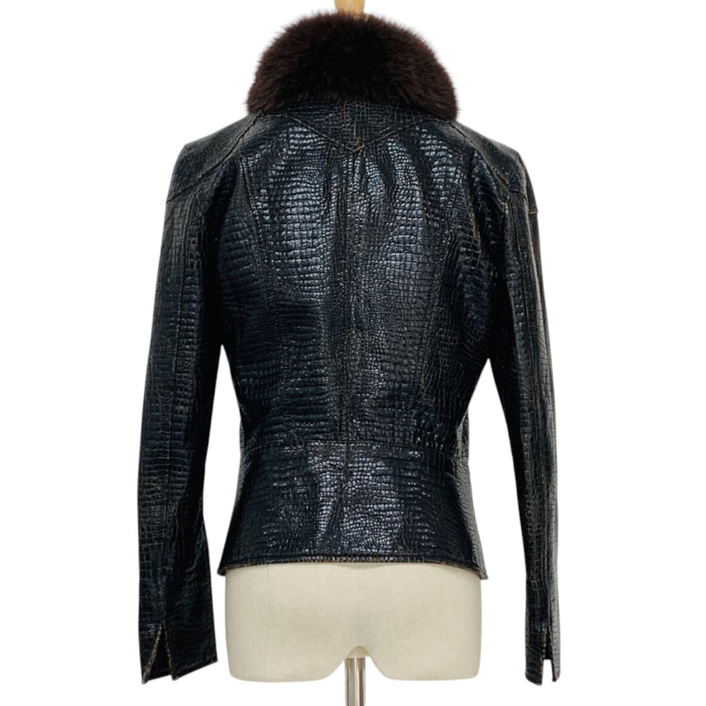 SYNCHRO CROSSINGS CROC EMBOSSED JACKET REAL FOX FUR COLLAR SIZE 38 M JAPAN - image 4