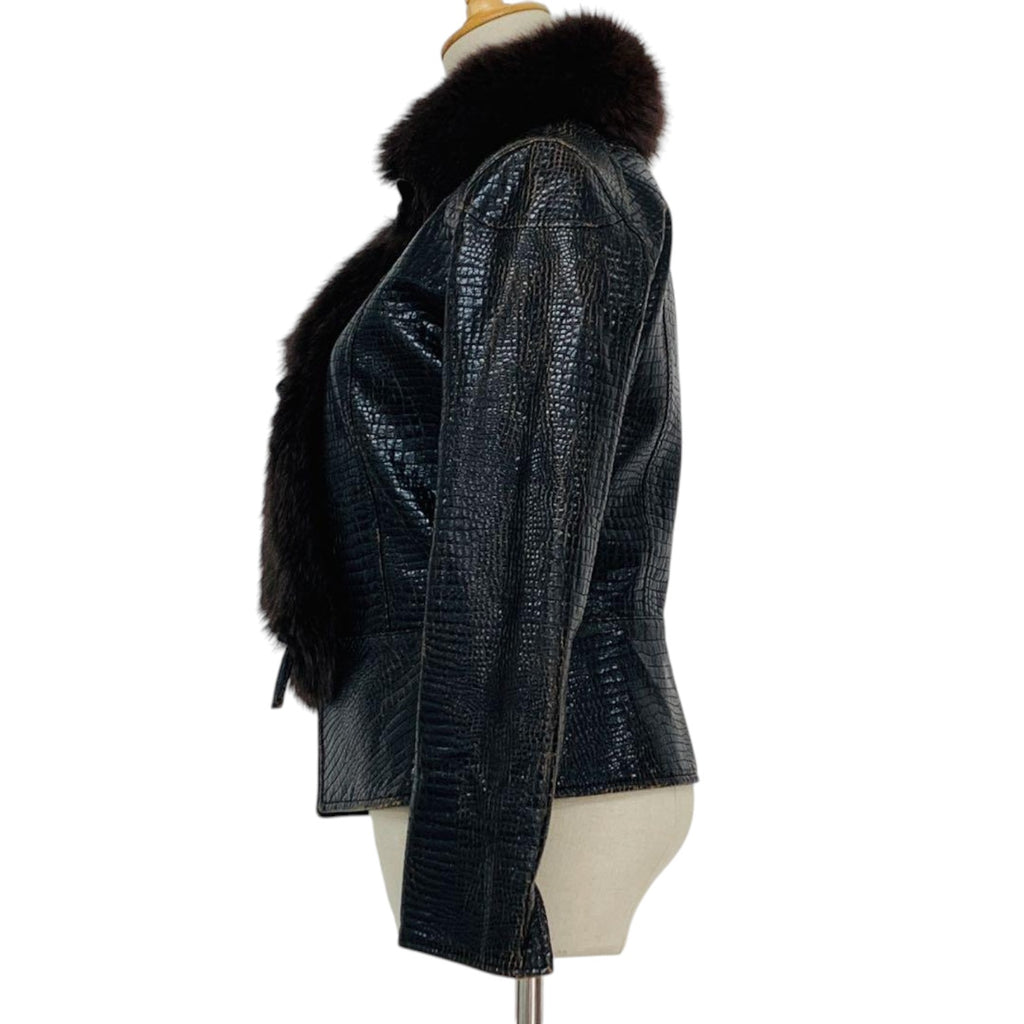 SYNCHRO CROSSINGS CROC EMBOSSED JACKET REAL FOX FUR COLLAR SIZE 38 M JAPAN - image 5