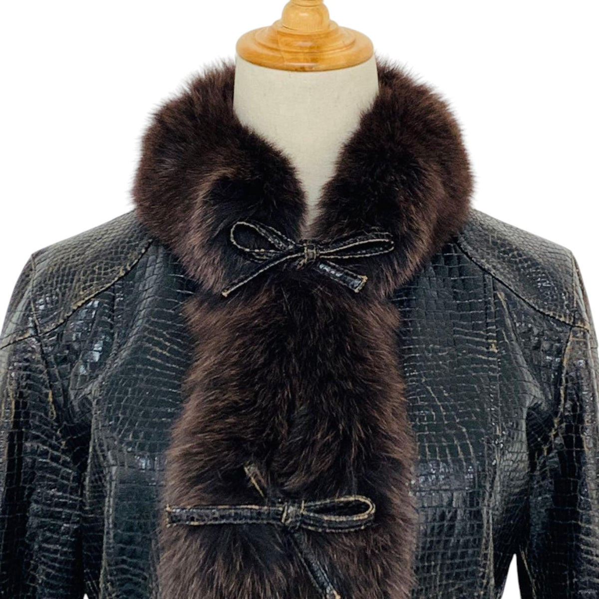 SYNCHRO CROSSINGS CROC EMBOSSED JACKET REAL FOX FUR COLLAR SIZE 38 M JAPAN - image 6