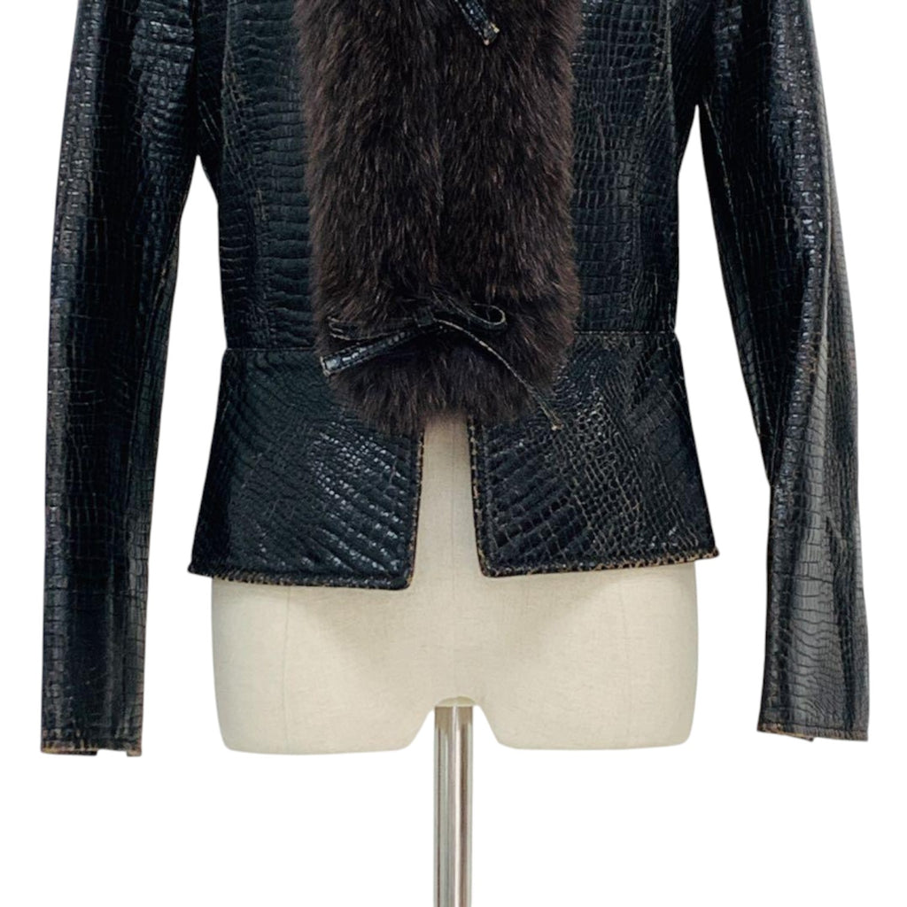 SYNCHRO CROSSINGS CROC EMBOSSED JACKET REAL FOX FUR COLLAR SIZE 38 M JAPAN - image 7