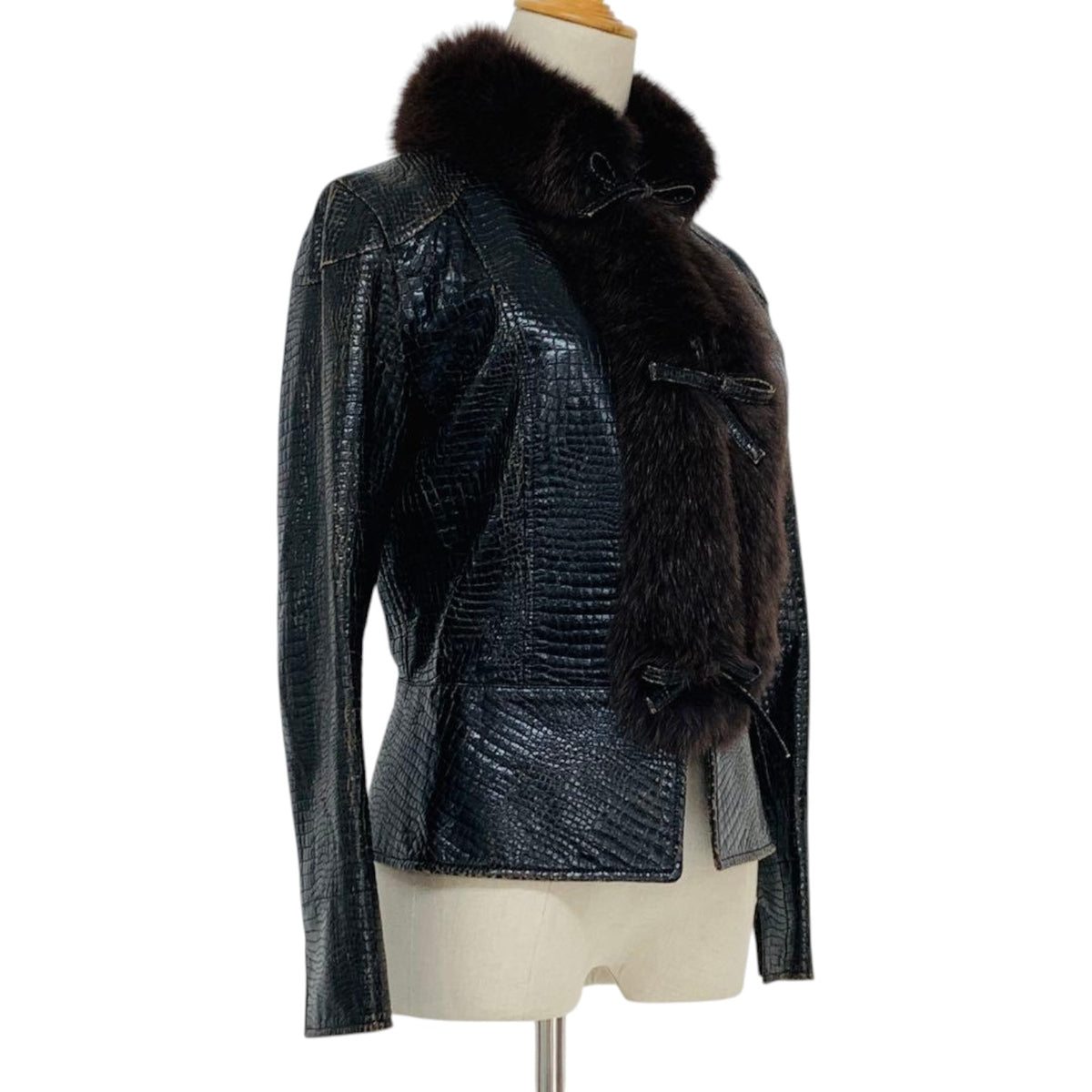 SYNCHRO CROSSINGS CROC EMBOSSED JACKET REAL FOX FUR COLLAR SIZE 38 M JAPAN - image 8