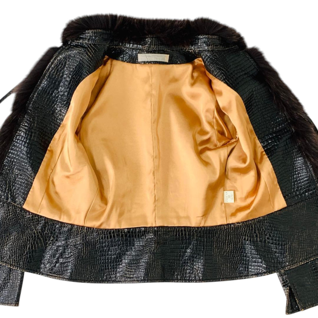 SYNCHRO CROSSINGS CROC EMBOSSED JACKET REAL FOX FUR COLLAR SIZE 38 M JAPAN - image 10