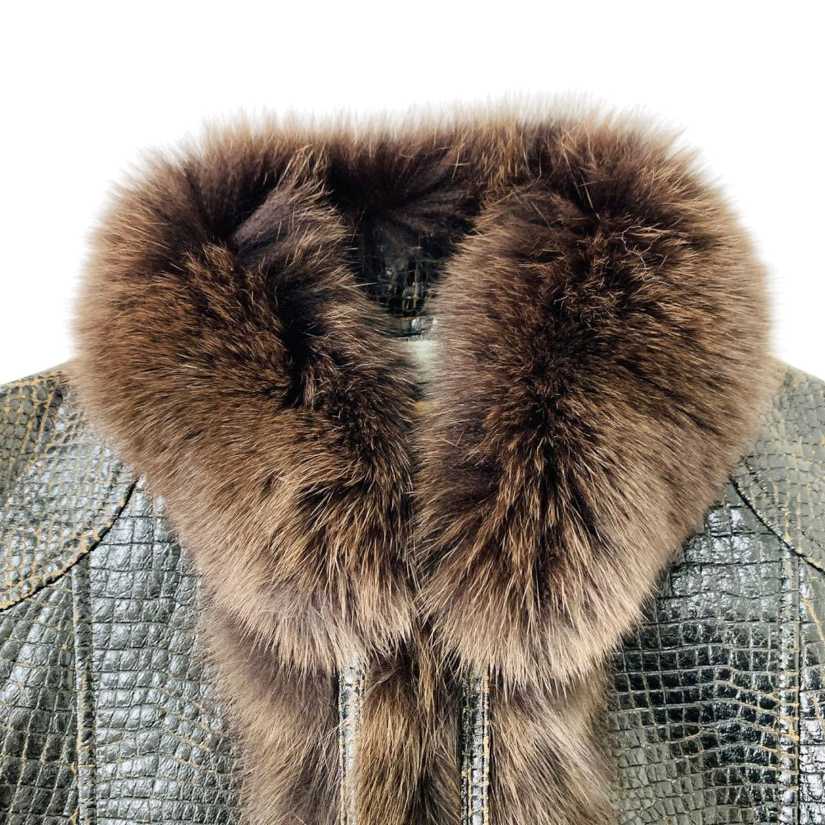 SYNCHRO CROSSINGS CROC EMBOSSED JACKET REAL FOX FUR COLLAR SIZE 38 M JAPAN - image 11