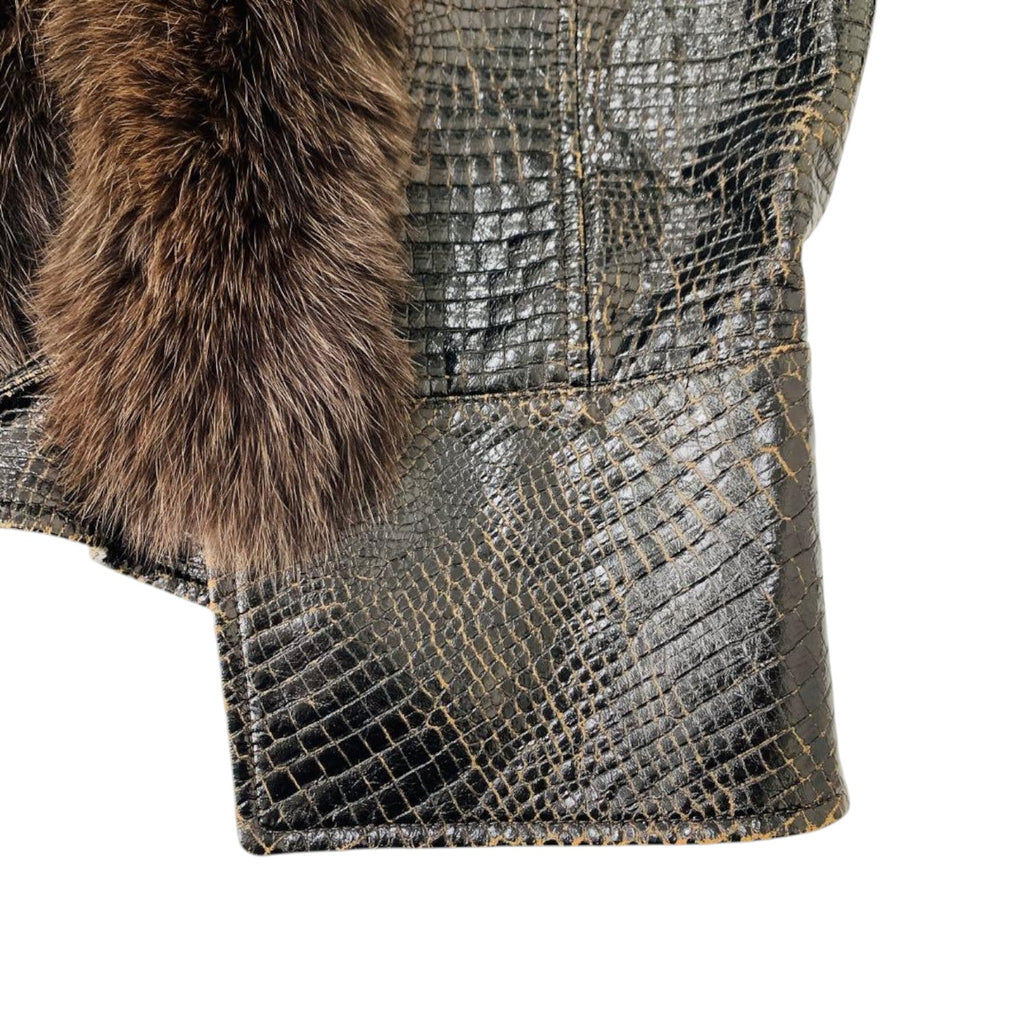 SYNCHRO CROSSINGS CROC EMBOSSED JACKET REAL FOX FUR COLLAR SIZE 38 M JAPAN - image 13
