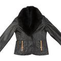 REAL SHEEPSKIN LEATHER JACKET DETACHABLE FOX FUR COLLAR NAVY SIZE 44 XL - image 1