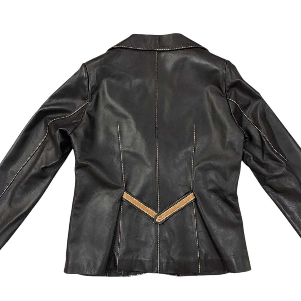 REAL SHEEPSKIN LEATHER JACKET DETACHABLE FOX FUR COLLAR NAVY SIZE 44 XL - image 7