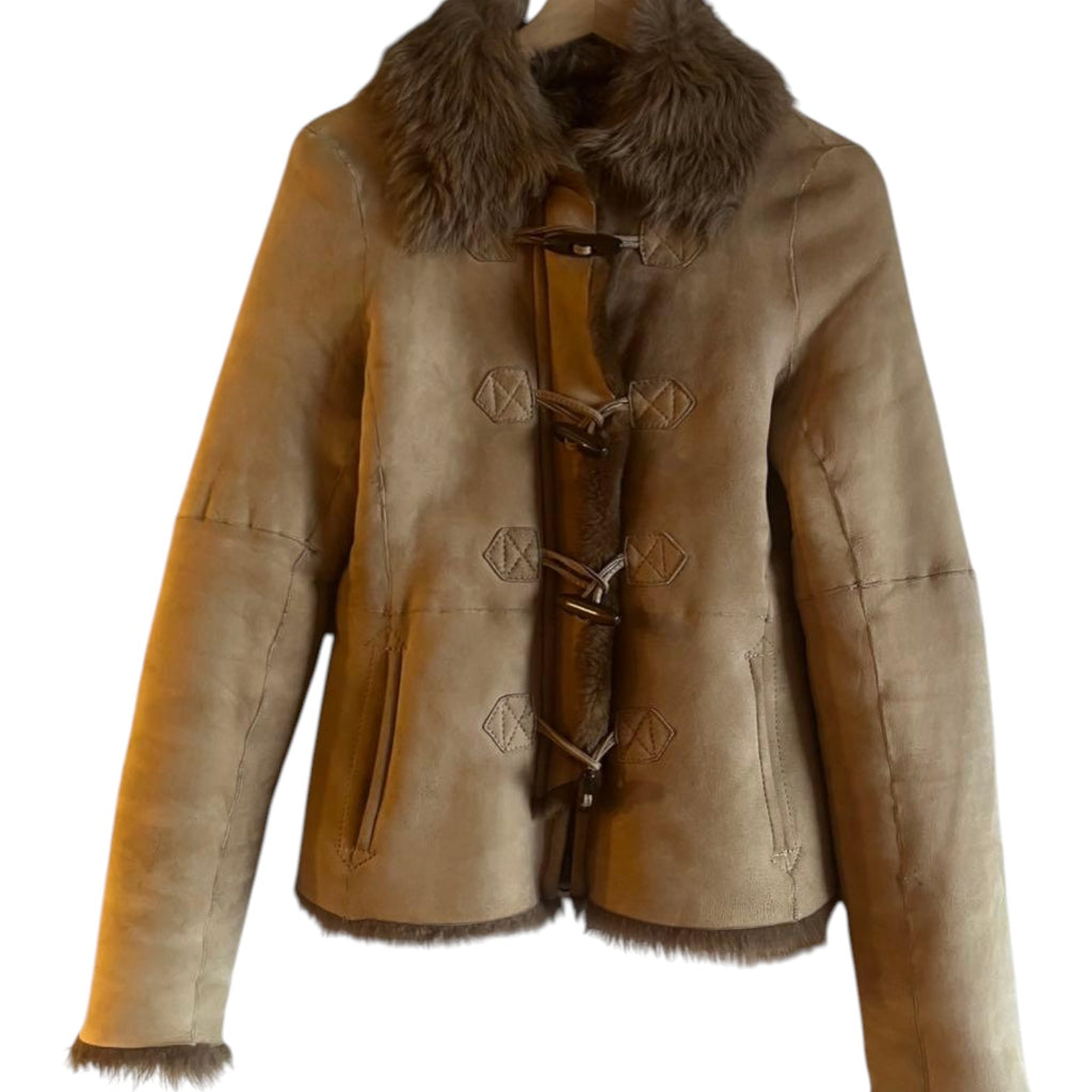 MICHAEL MICHAEL KORS REAL SHEEPSKIN MOUTON DUFFLE JACKET BEIGE SIZE 4 S - image 5