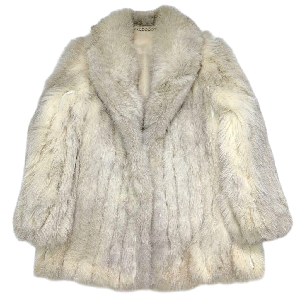 REAL BLUE FOX FUR COAT JACKET SHAWL COLLAR VOLUMINOUS BEIGE SIZE 11 L JAPAN - image 2