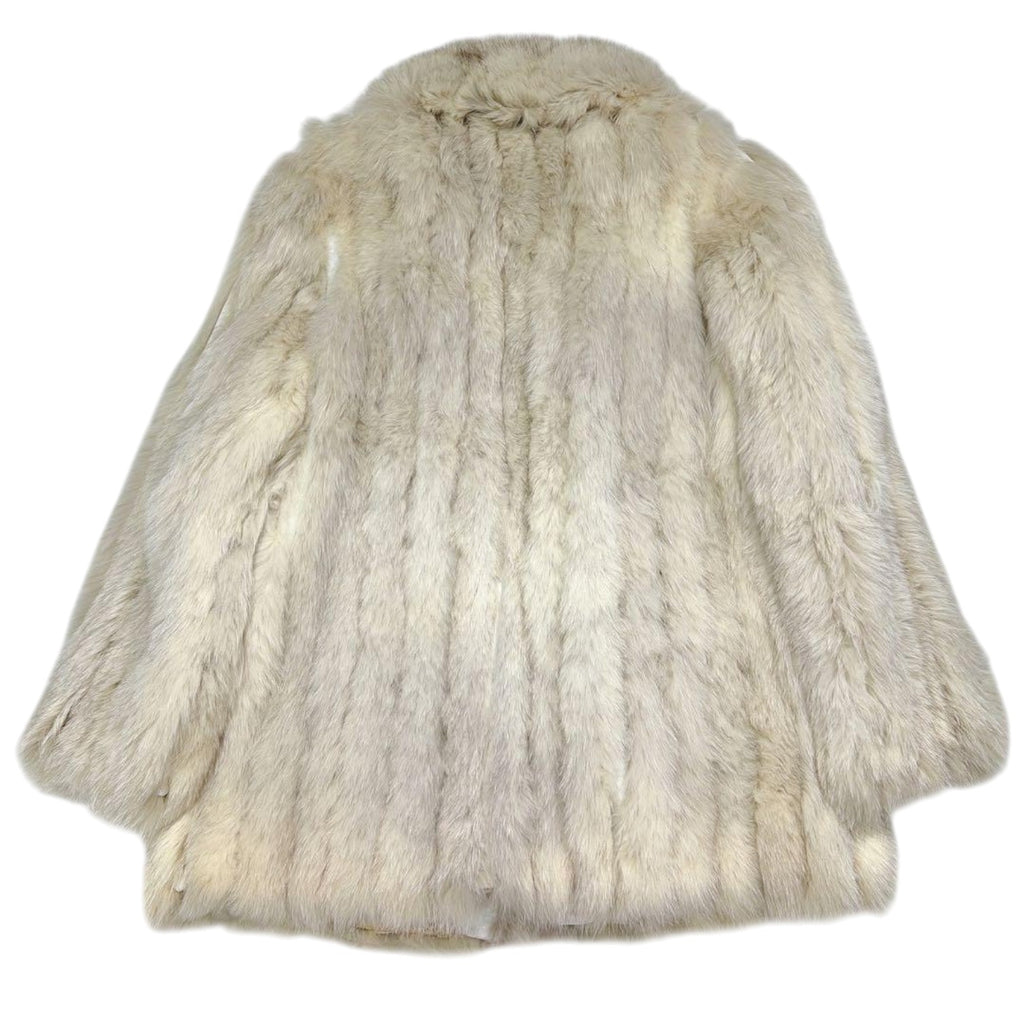 REAL BLUE FOX FUR COAT JACKET SHAWL COLLAR VOLUMINOUS BEIGE SIZE 11 L JAPAN - image 5