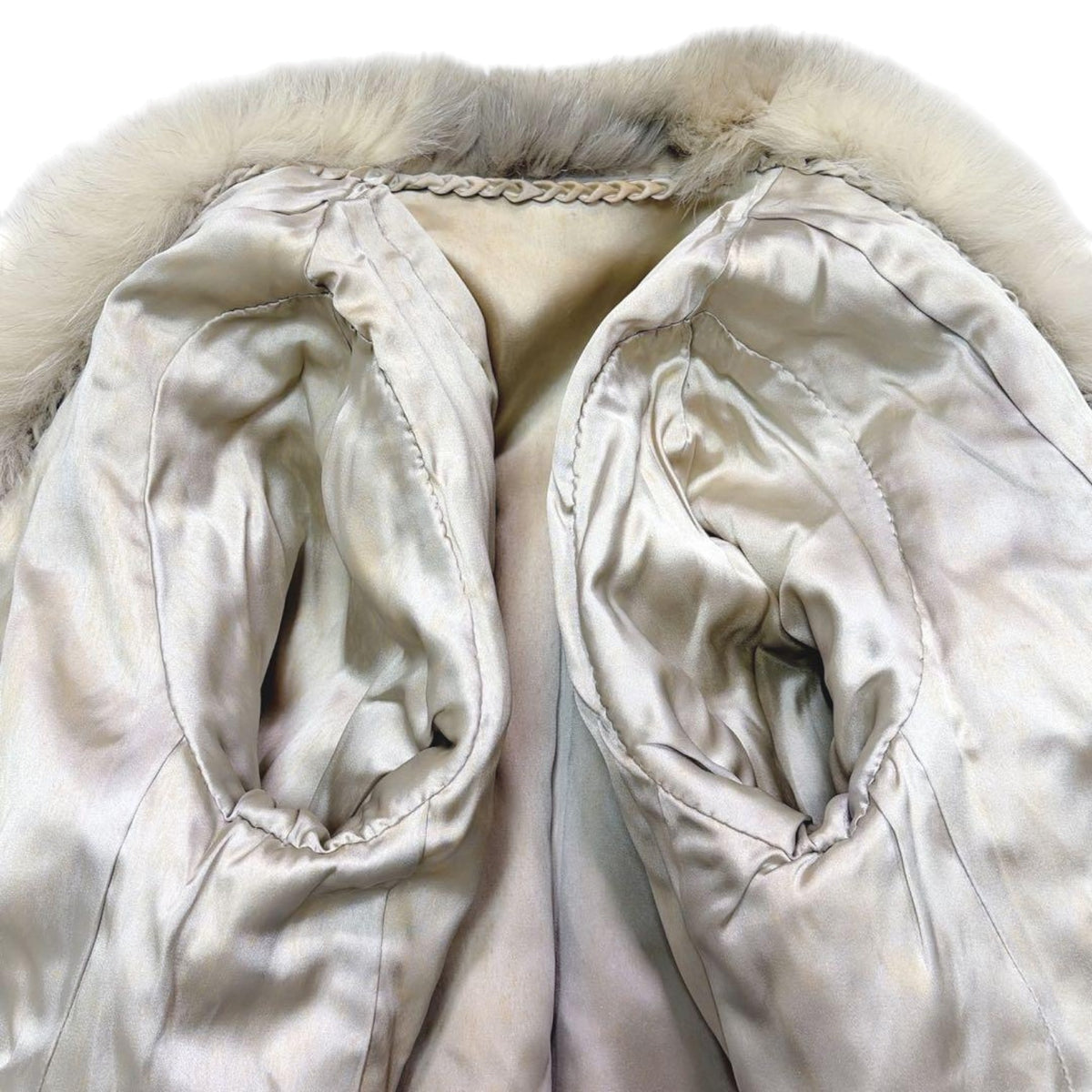 REAL BLUE FOX FUR COAT JACKET SHAWL COLLAR VOLUMINOUS BEIGE SIZE 11 L JAPAN - image 8