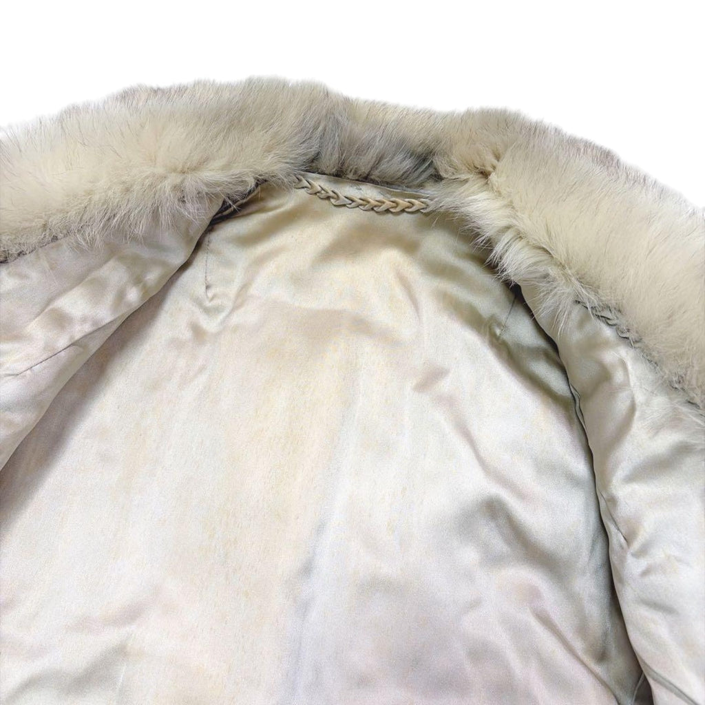 REAL BLUE FOX FUR COAT JACKET SHAWL COLLAR VOLUMINOUS BEIGE SIZE 11 L JAPAN - image 9