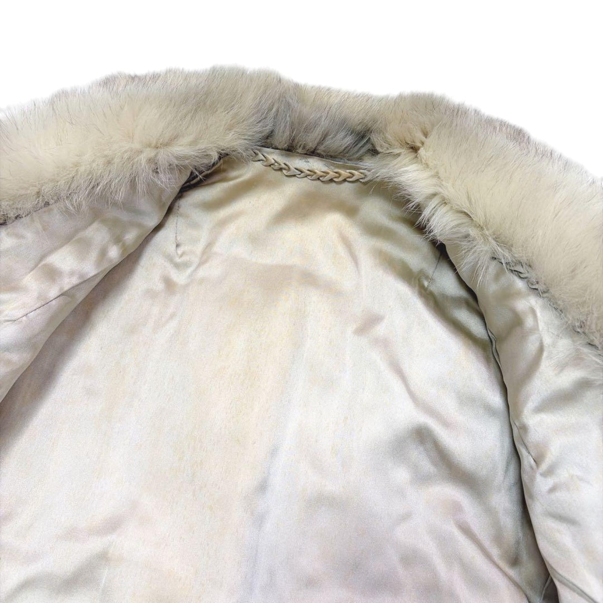 REAL BLUE FOX FUR COAT JACKET SHAWL COLLAR VOLUMINOUS BEIGE SIZE 11 L JAPAN - image 9