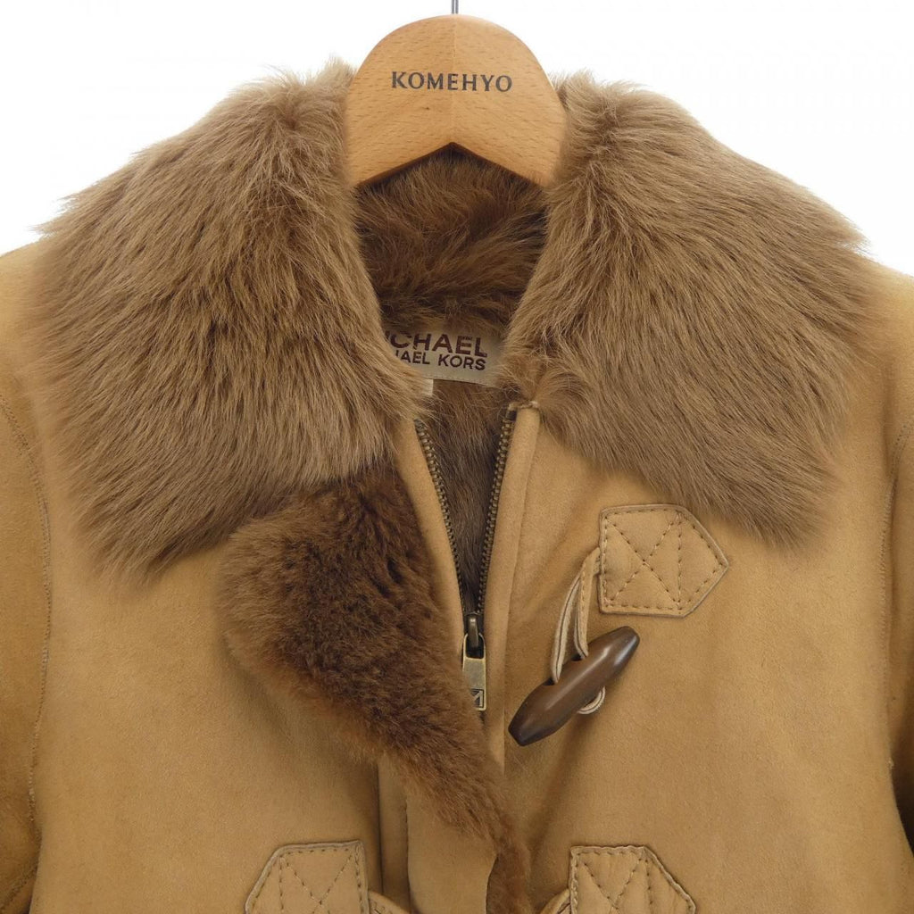 MICHAEL KORS REAL SHEEPSKIN MOUTON DUFFLE JACKET COAT BEIGE BROWN SIZE 4 S - image 5